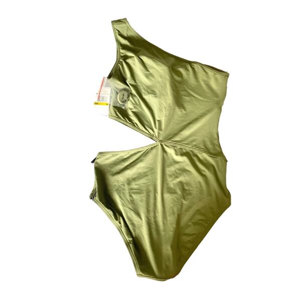 Michael Kors Army Green One Shoulder Cutout One Piece Swimsuit Size 14 - Picture 5 of 13